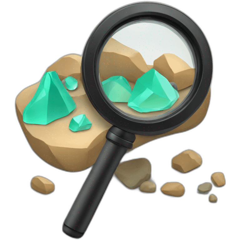 Magnifier with rocks and statistics emoji