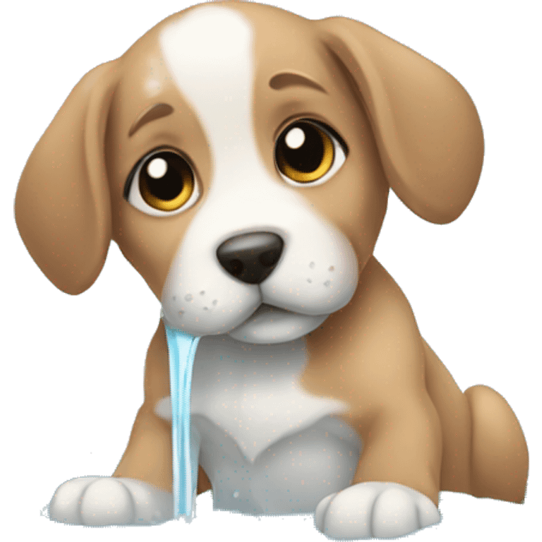 puppy playing in water fountain emoji