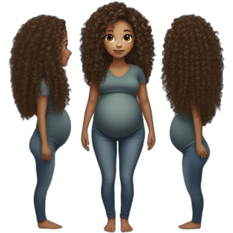 mixed race woman long curly hair pregnant emoji