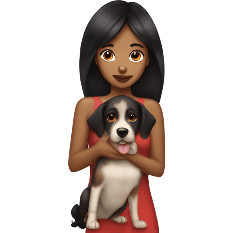 Brown girl black hair kissing dog on nose  emoji