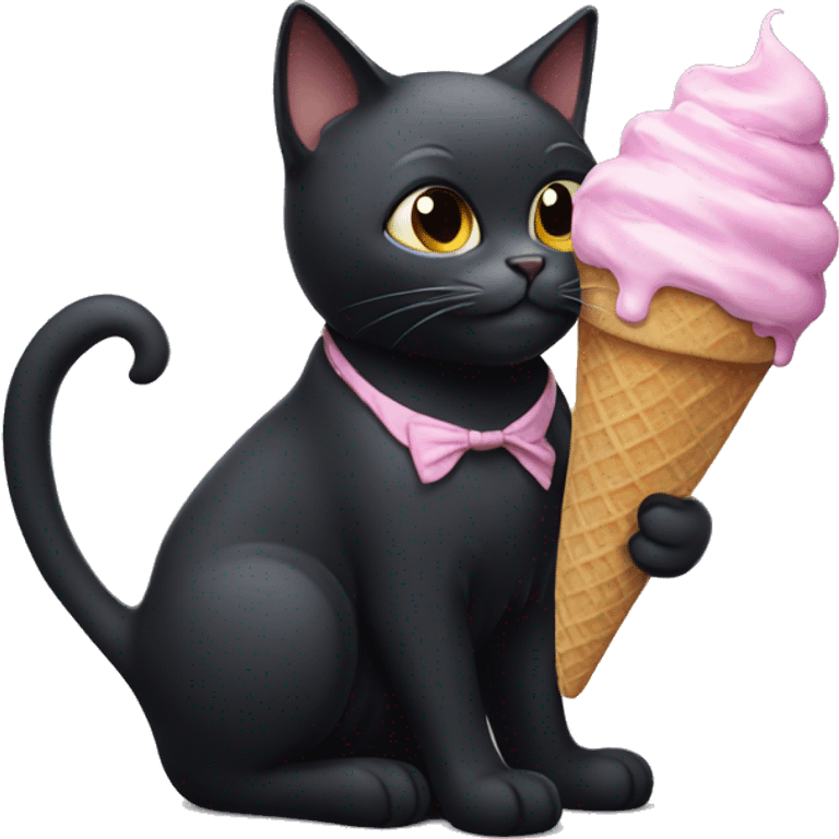 Black Cat eat ice cream  emoji