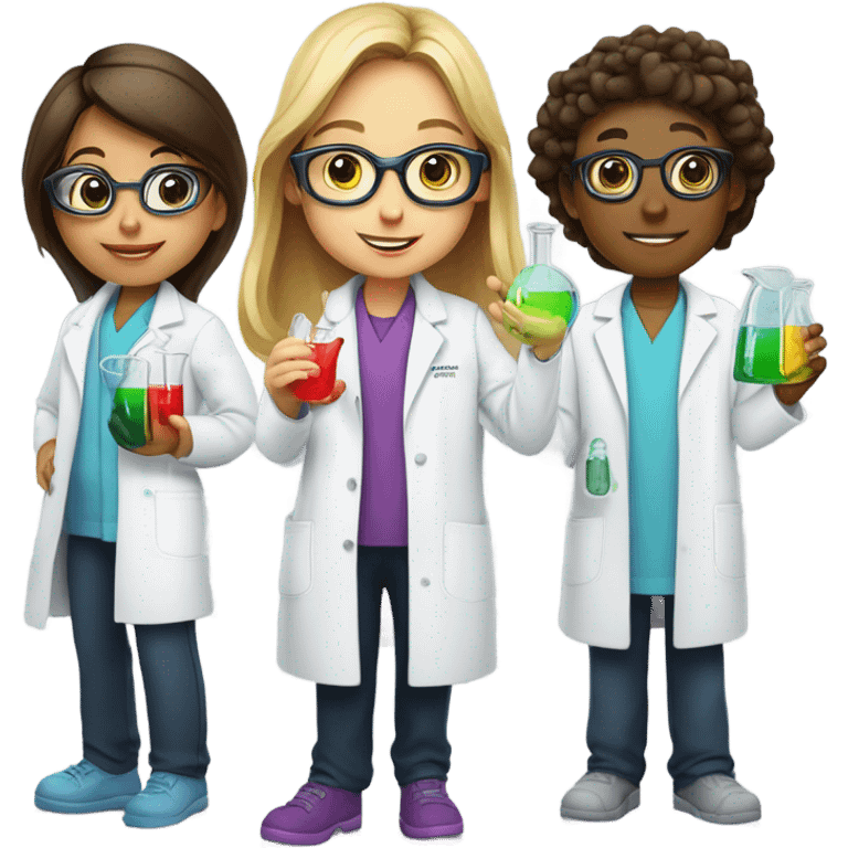 3 girls and 1 boy drinking scientists emoji