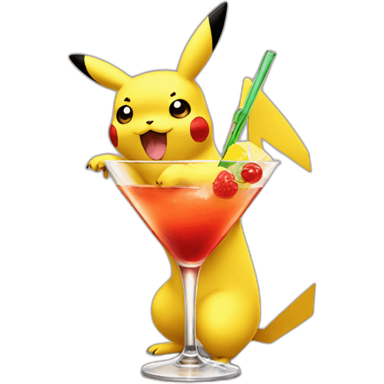 Pikachu holding cocktail emoji