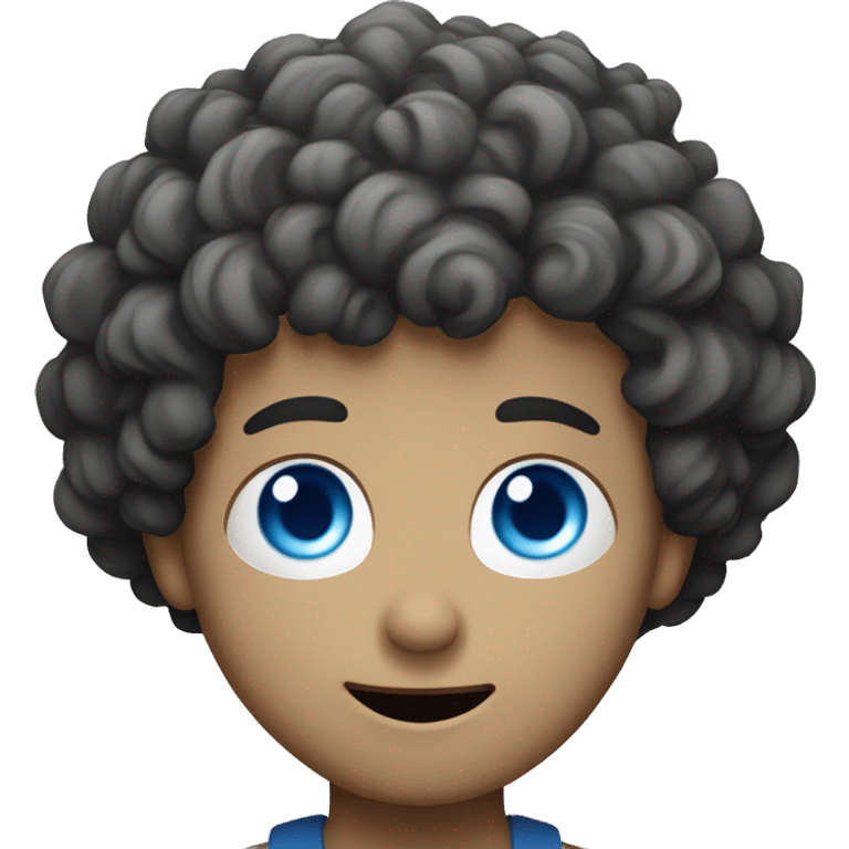 A curly-haired man shrugging with blue eyes and white skin emoji