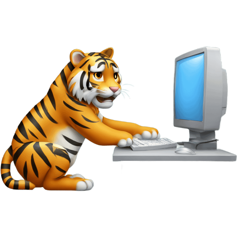 tiger playing on a computer emoji