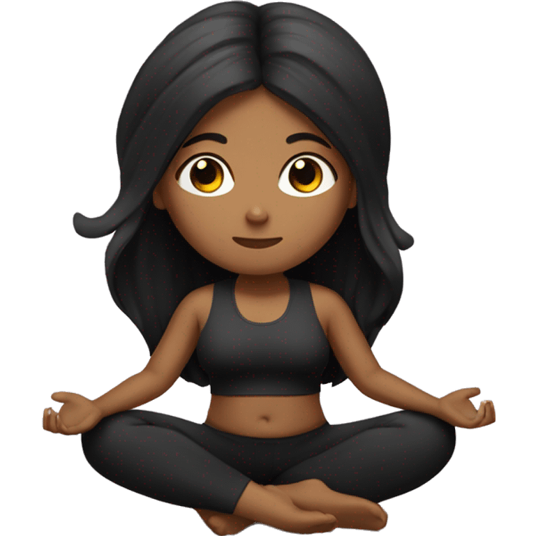 Meditating black long hair Mexican girl with black yoga set emoji