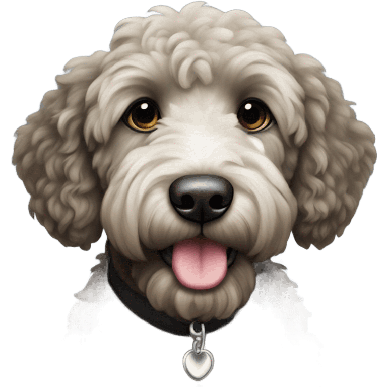 Black goldendoodle with white chest emoji