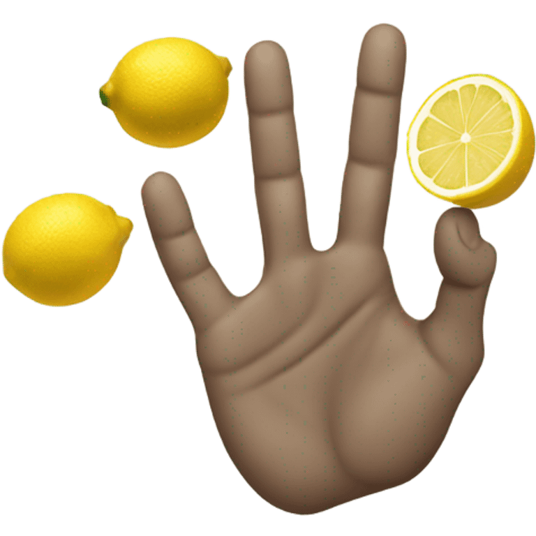 a hand (with 5 fingers) squeezing a lemon emoji