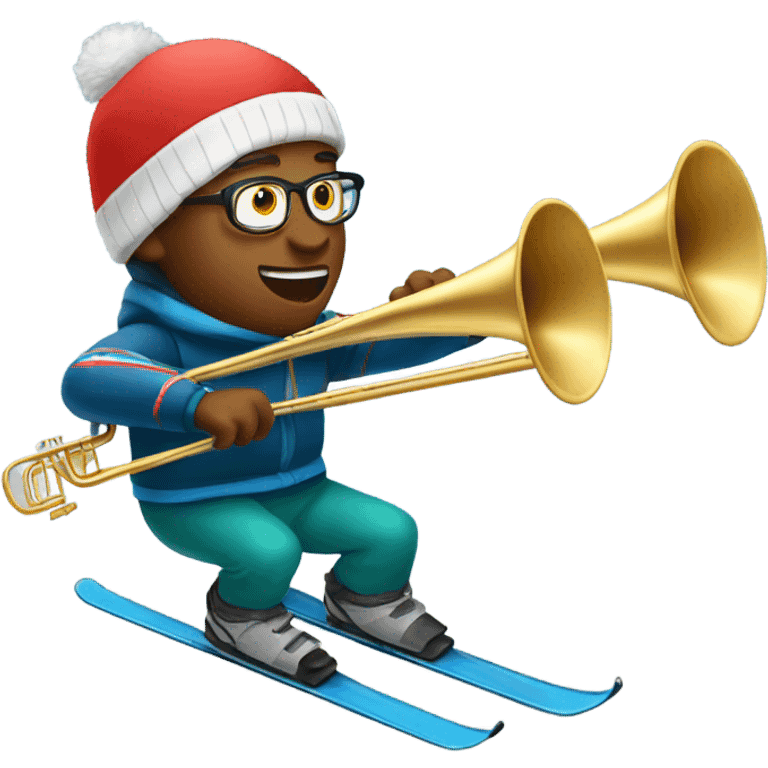 Man playing the trombone while downhill skiing emoji