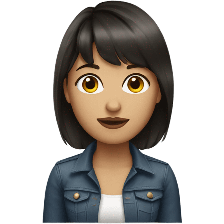 Beautiful woman. Dark brown hair. Salt and pepper.  Bangs.  emoji