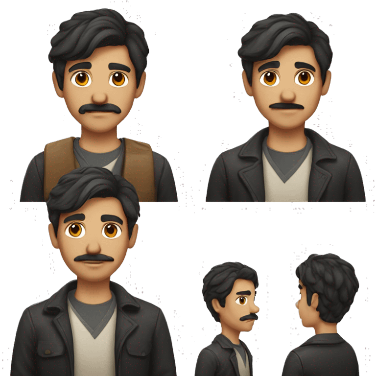 A 27-year-old wheat-skinned boy with dark hair and mustache emoji