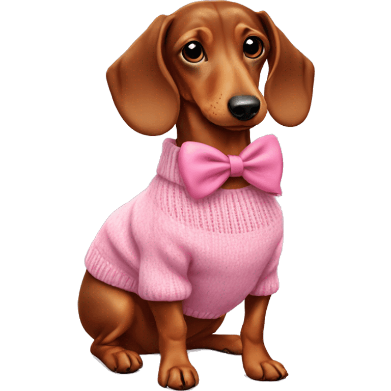 Daschund in pink sweater and bow emoji