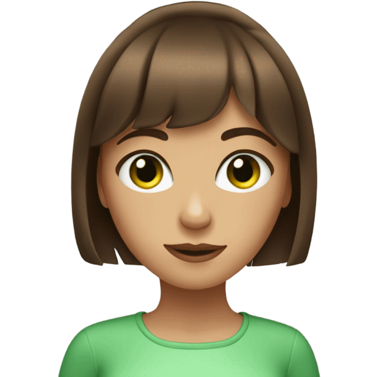 Woman Brown hair with bangs and green Eyes - in a cute pose emoji