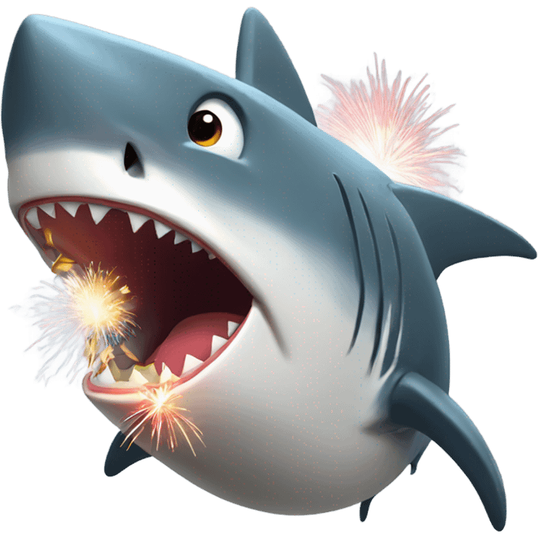 Shark holding firework emoji