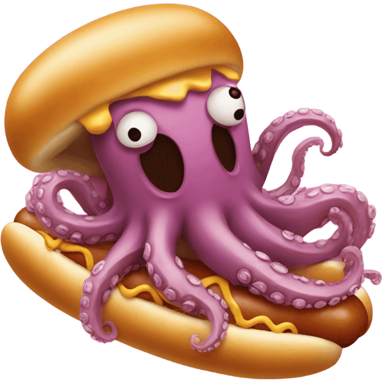 Octopus eating a giant hotdog emoji