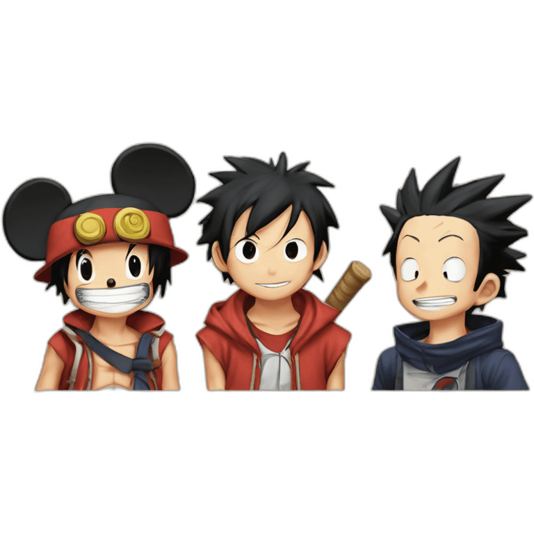 Mickey mouse with luffy and naruto emoji