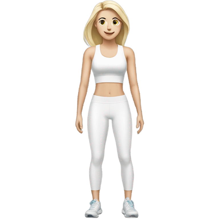 white girl  in light white clothes exercising emoji