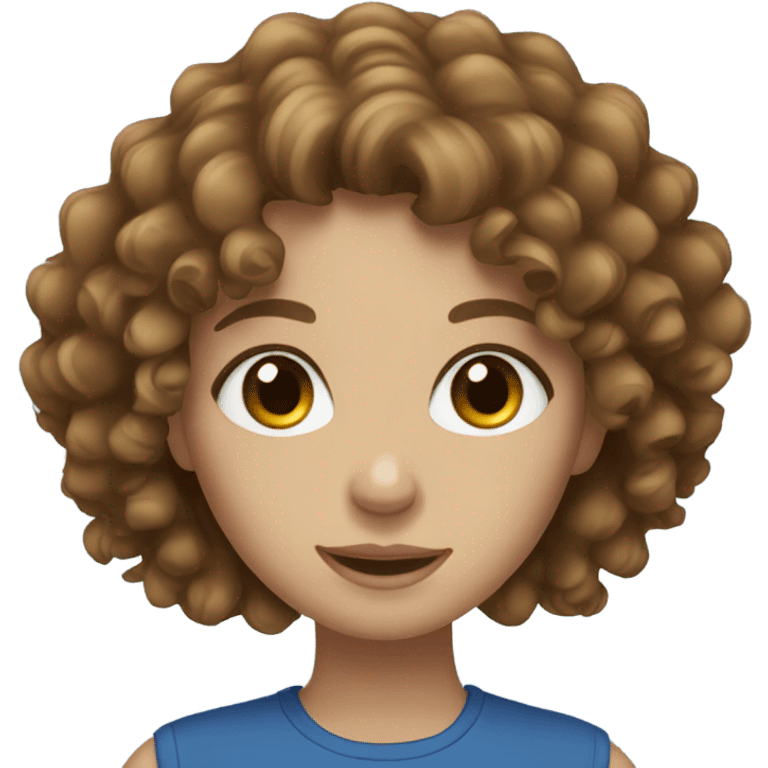 Girl with brown curly hair and blue eyes emoji