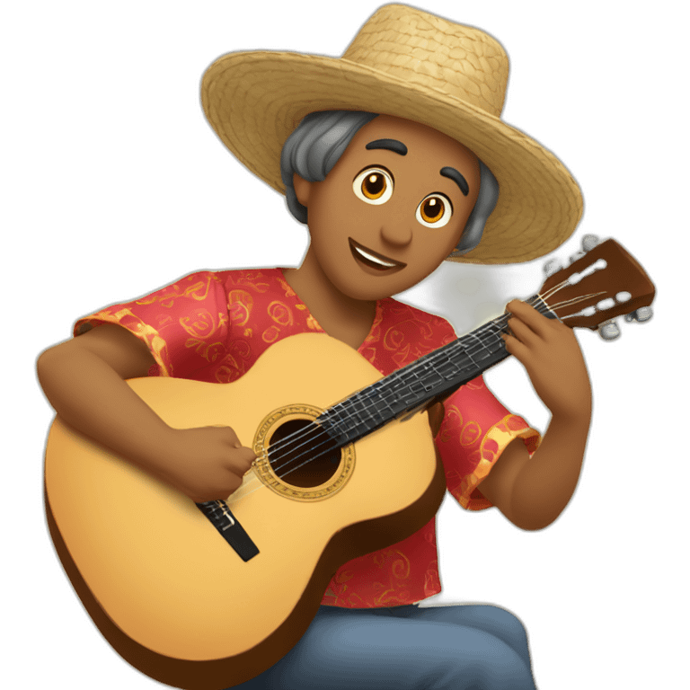 gitano tocando la guitarra con dos enanos vestidos de flamenca emoji