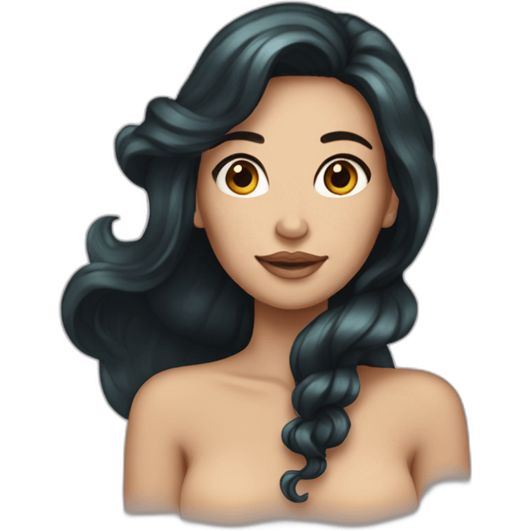 woman with very long dark brown hair mermaid style emoji