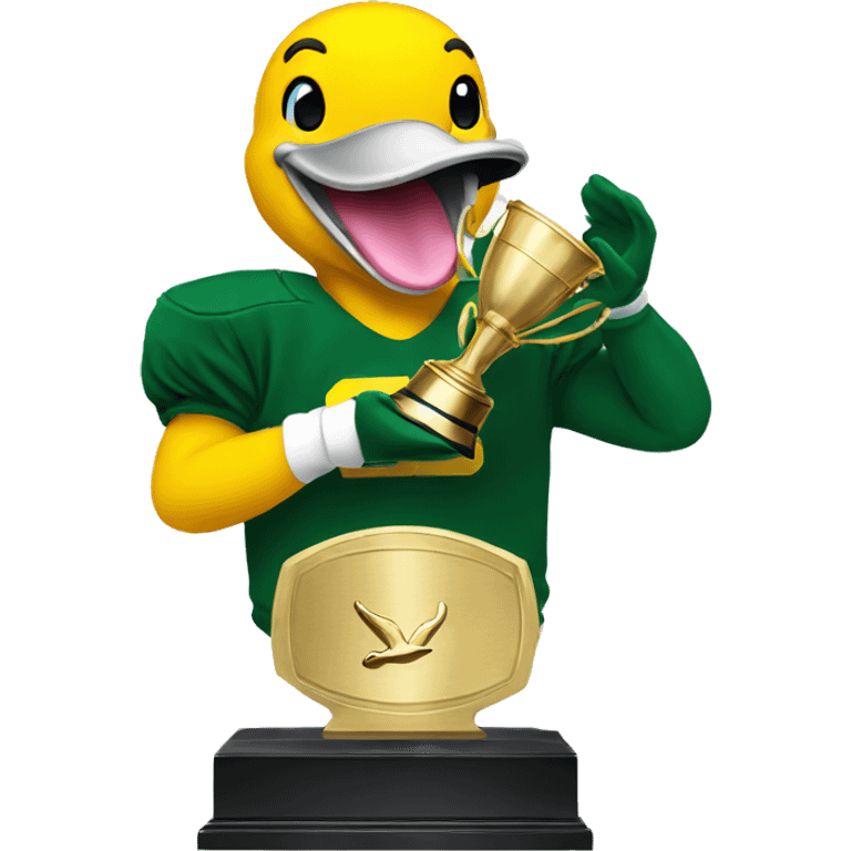 Oregon duck smooching a trophy emoji