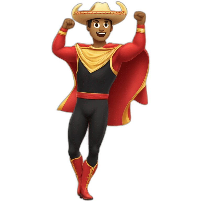 track and calles athlete with open arms waving to the crowd. with a bullfighter's hat on his head. and a bullfighting cape in his arm. emoji