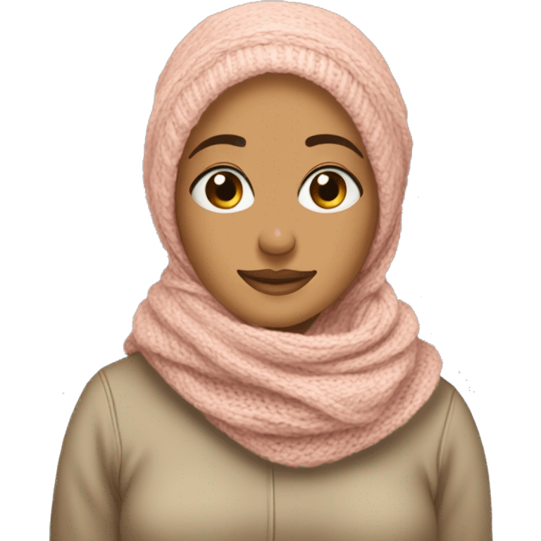 Slightly tanned hijabi with a beanie and a cozy knitted scarf emoji