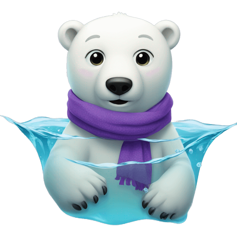 Polar bear in the water with purple scarf on  emoji