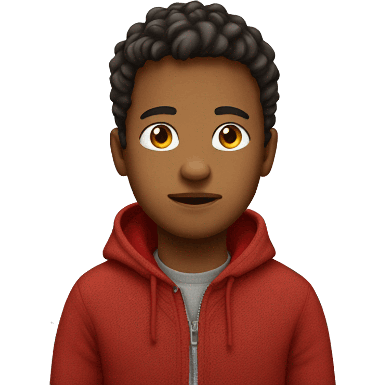 A boy with greasy hair in a red sweater on hoodie emoji