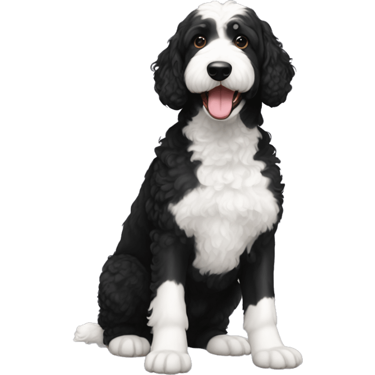 full body Bernadoodle black with white near mouth emoji