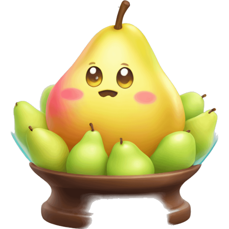 Kawaii colorful baby pear in a candy globe emoji