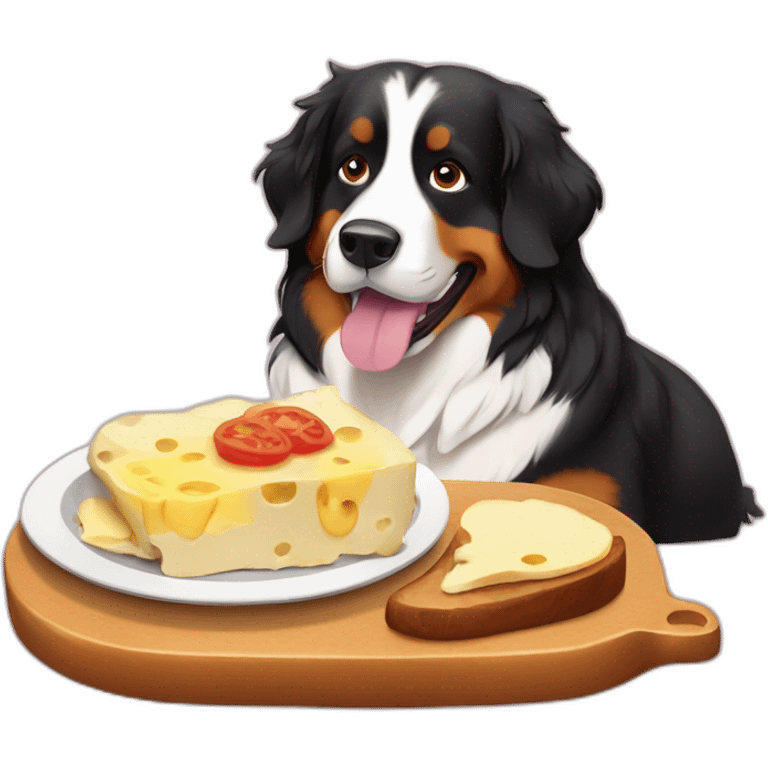 bernese dog eating raclette emoji