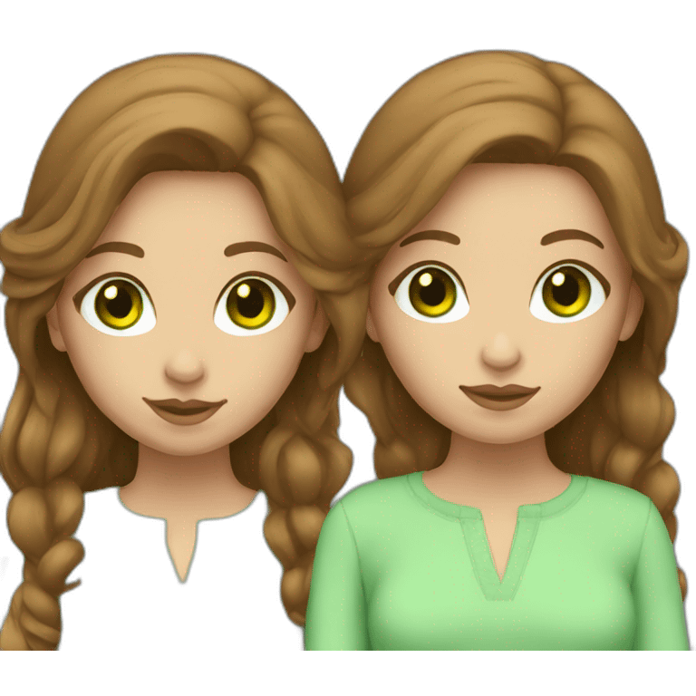 female twins with brown hair and green eyes emoji