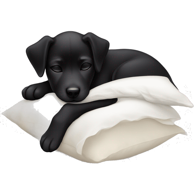 Black puppy sleeping on white pillow  emoji