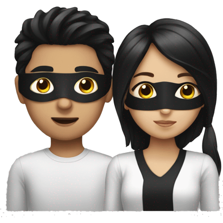 a boy with a black hair wearing a black mask and girl emoji