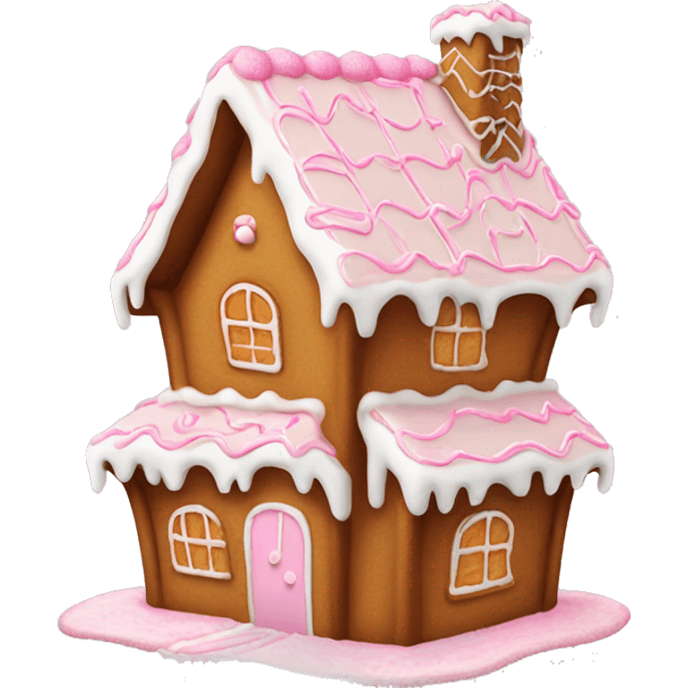 Gingerbread house with light pink frosting emoji