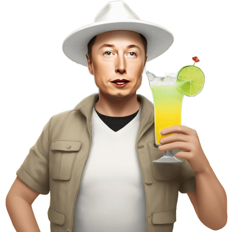 Elon musk wearing a snow hat sipping a margarita at the empty beach during sunset emoji