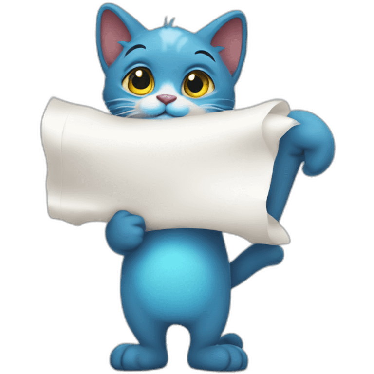 smurf cat holding sheet on stick over shoulder emoji