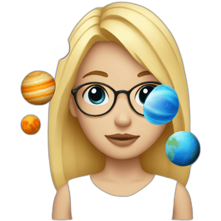 A blonde girl with many planets around her emoji