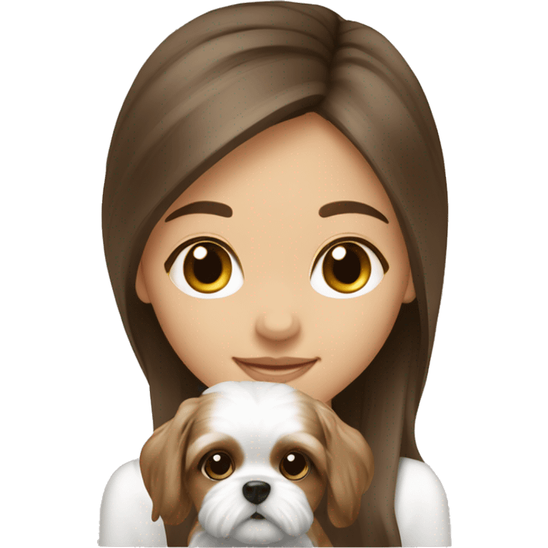 Brunette long hair light skin girl with shi tzu puppy emoji