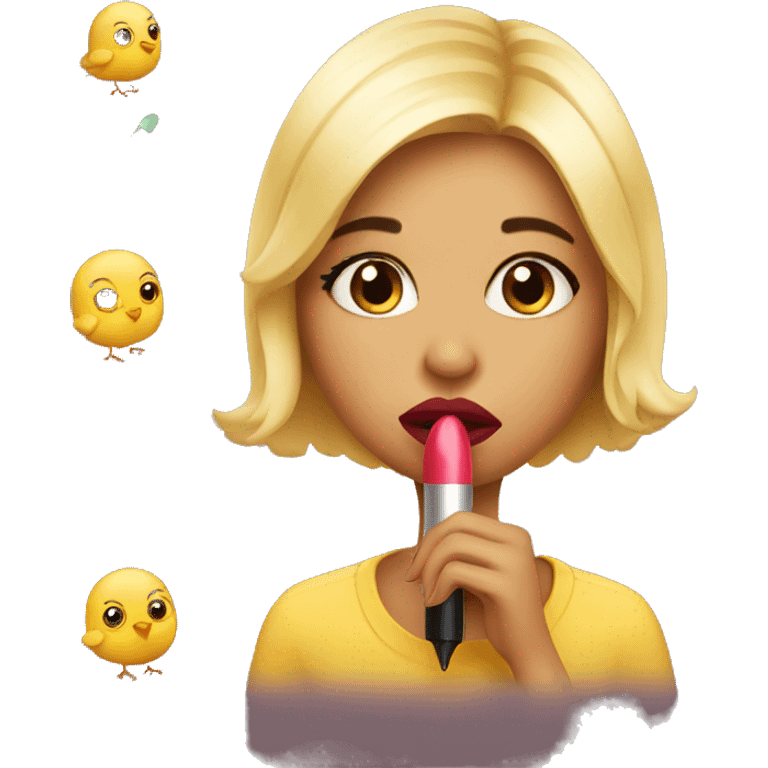 a chick applying lipstick emoji