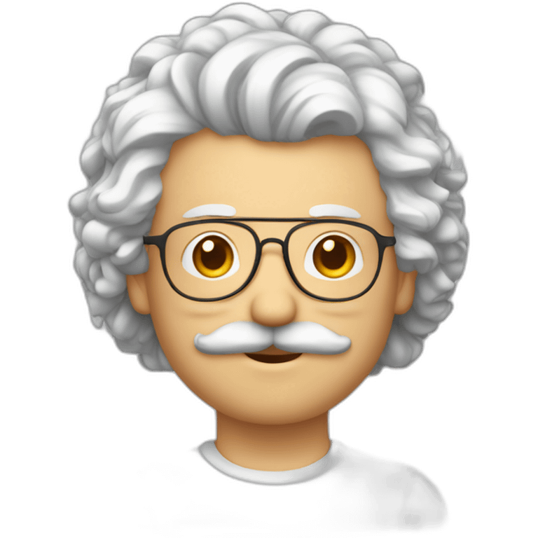 homme blanc cheveux bouclé et brun, fine lunette et moustache emoji