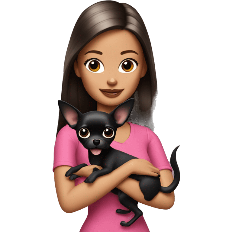 brunette barbie holding black chihuahua  emoji