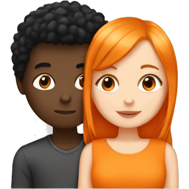 White girl with orange tall  hair kissing a boy with black hair and brown skin  emoji