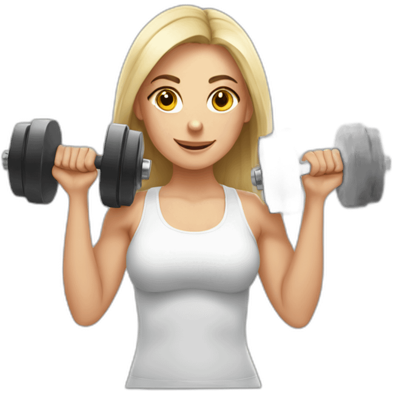 White fitness girl with dumbbells in their hands emoji