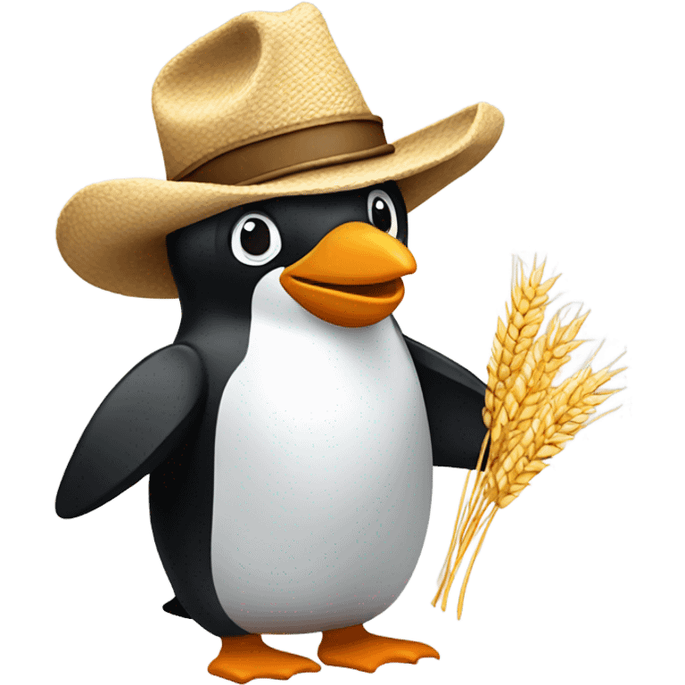 Penguin with cowboy hat and wheat in mouth emoji