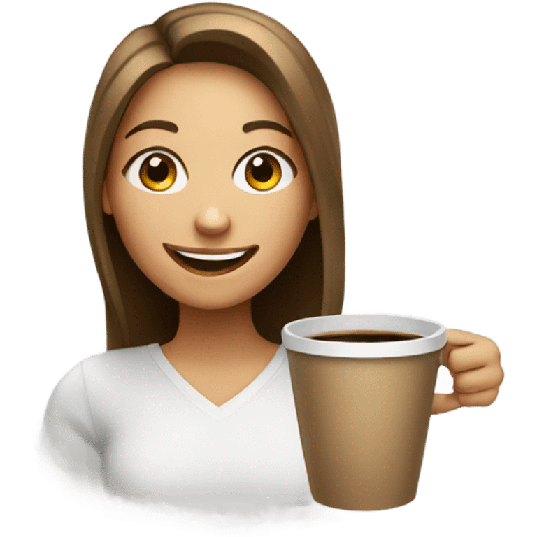 smiling girl with coffee cup emoji