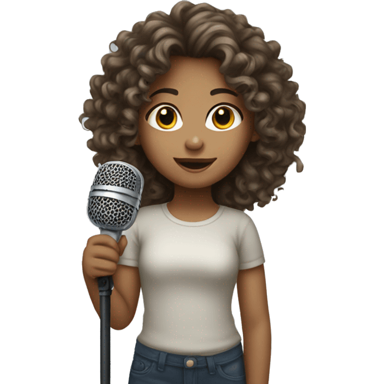 young girl, curly hair, microphone emoji