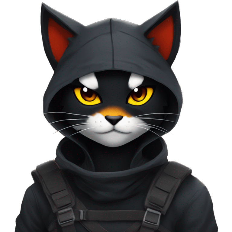 Edgy Shy Anthro Ninja cool pretty dark black Litten-Pokémon-cat-fursona-animal techwear emoji