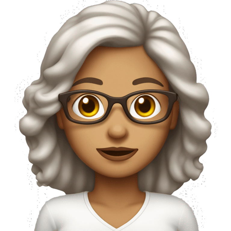 mujer de piel blanca,pelo marrón,ojos chinitos y con lentes, con una mujer de piel blanca,pelo color chocolate,ojos marrones  emoji